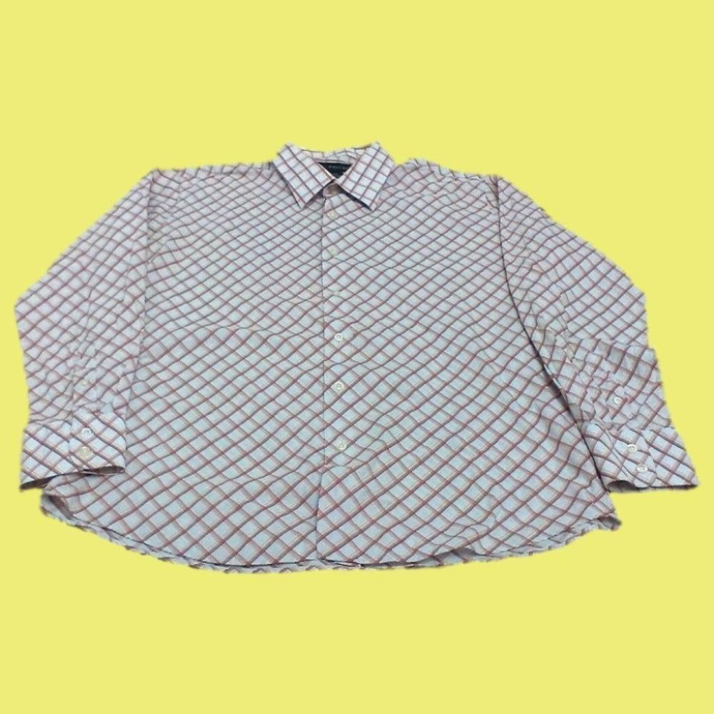 J Ferrar Men's Shirt Long/S Dress Diamond Check Red/Brown/Orange/Tan Siz… - Picture 5 of 16